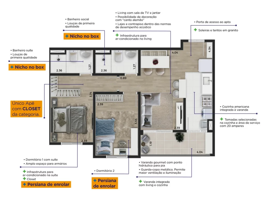 TIPO | 56,8 M² (Final 3, 4, 5 e 6)